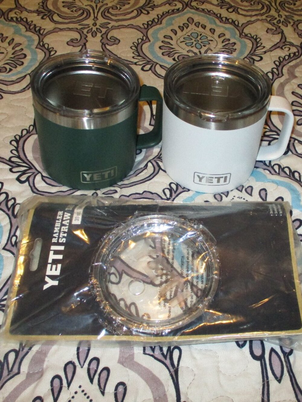 Yeti Mugs Duo — Green and White 14oz mugs